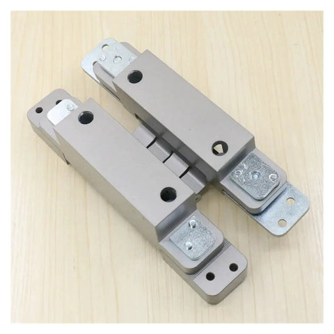 Aluminum Profile Concealed Door Hinge For Rebated Doors Hidden Invisible Hinge System with ultra low profile design on wooden surface