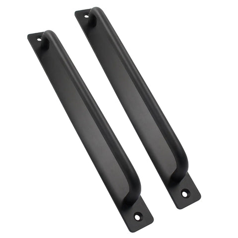 Bulletproof Barn Door Handle Pulls 9.6 Inch Matte Black Aluminum Alloy sliding door hardware, two-piece set close-up.