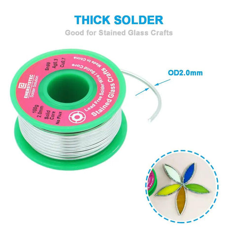Lead Free Solder Wire For Stained Glass Craft And Art Soldering, 2.0mm Solid Core No Flux Core, 100g Pack, Sn99 Ag0.3 Cu0.7, Durable Silver Tone