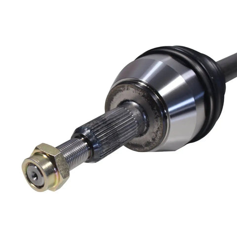 Left Rear Driver Side CV Axle Shaft Assembly For OE Fit And Smooth Ride Premium Quality Axle With Balanced Shaft And Durable Construction For Reliable Drivetrain Performance. CV axle end with splined shaft, threaded tip, and boot