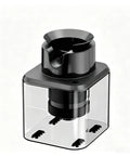 Effortless Electric Portafilter Cleaner Ditches The Messy Scrub And Kicks Out Stale Coffee Grounds In Seconds, black plastic and clear container design.
