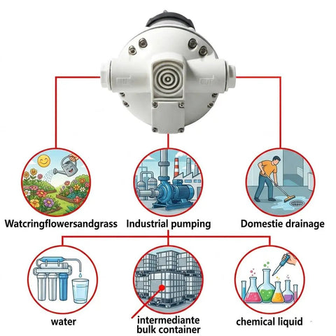 Heavy Duty 12V Def Transfer Pump Shreds Through Fluids With An Epic 10.6 Gpm Flow Rate For Smooth Diesel Exhaust Moves And Bulletproof Suction For Drums Ibc Tanks And Jobsites, shown with water and industrial applications.