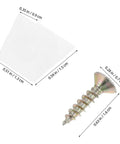 50 Piece Metal And Plastic 45 Degree Triangle Shelf Brackets with screw, close-up view, size details visible
