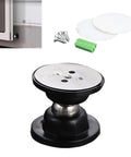RV Magnetic Door Catch, 2.09 Inch Round Self Adhesive Door Holder with Screws, Easy Install Sturdy Stopper, black, shown with accessories.