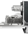 Low Maintenance Front Control Dishwasher Featuring A Hybrid Stainless Tub And Smart Auto Cycle For No Sweat Daily Cleans And Heavy Duty Batch Scraping With Quiet Operation interior view with clean dishes and silverware.