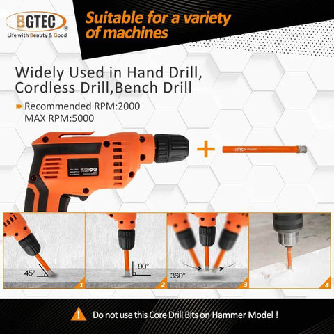 BGTEC 10pc dry diamond drill bit set with 5/16 inch (8 mm) vacuum-brazed hole saws for granite, marble, masonry, tile