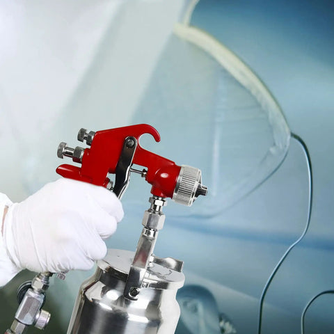 Pro Grade Siphon Feed Paint Sprayer With Red Handle And 34 Oz Cup, 1.8mm Nozzle for car panel coating in home garage.