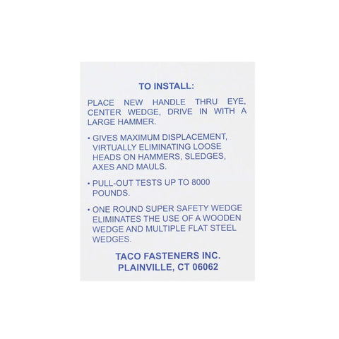 Installation instructions for 15 Pack Super Safety Conical Handle Wedges For Wood Splitting And Pruning, Plainville CT USA product