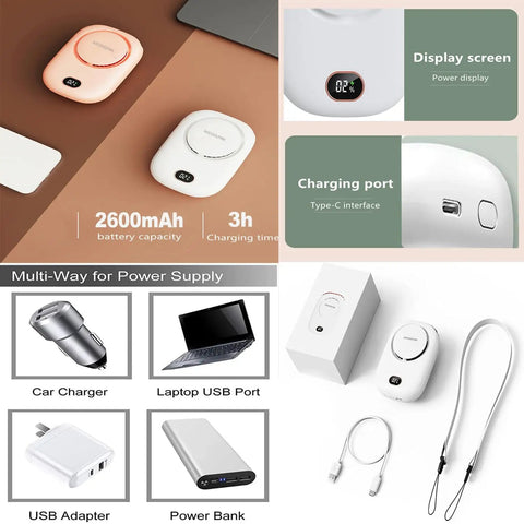 Portable Neck Fan USB Rechargeable 3 Speed Mini Personal Handheld Fan On The Go Travel Makeup Eyelash Care Outdoor Office