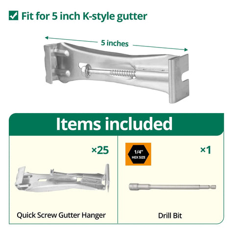 25 pack 5 inch gutter hangers with pre inserted screws hidden design for K style aluminum gutters heavy duty rust resistant brackets