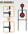 Auto Reset Double Spinner Target Set assembly guide for centerfire handguns up to 44 Magnum, showing three eighths inch steel structure.