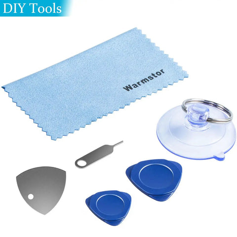 Microfiber cloth, suction cup, pry tools from 24 Piece Pry Tool And Screwdriver Kit For Easy Screen Replacement And Battery Repair