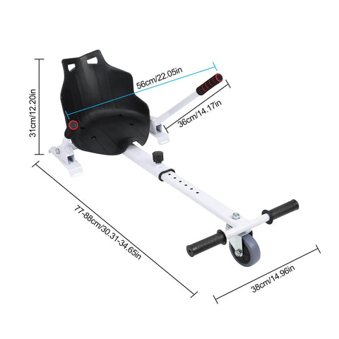 Seat Attachment For Hoverboards Go Kart Conversion Kit For 6.5 To 10 Inch Self Balancing Scooters Easy Install Safe And Comfortable Sit Down Ride For Kids And Adults White with adjustable frame dimensions