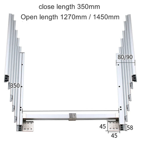 Beefy Aluminum Telescopic Cabinet Drawer Slide Rail For Concealed Desks And Kitchen Countertops 1450mm dimensions