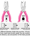 Dual Size Paper Hole Punch Set With Pink Soft Grip Handles, One Quarter Inch And One Eighth Inch Punches For Home Office And DIY Crafts
