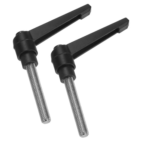 Top Shelf Two Pack Black Clamping Lever Handles With M8 Thread And Snappy Quick Release Button For Fast Machine Setup And Solid Workpiece Holding, showing black handles with M8 threads.