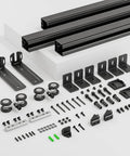 Components of 6.6Ft Box Rail Sliding Barn Door Hardware Kit Alloy Steel Wall Mount For Single Door displayed on white surface.