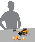 Big Farm Skid Steer Set 1 16 Scale Lights And Sounds Construction Toy with cones and accessories displayed on table