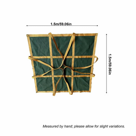 Top view of Heavy Duty Canvas Beefed Up Cargo Lift Pad Net 1.5 by 1.5 meter for construction transport, green with yellow straps.