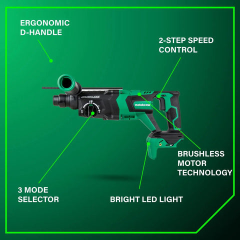 36V Cordless SDS Plus Rotary Hammer D Handle Tool Body Only With Brushless Motor Beats Through Concrete 2.3 ft Lbs Impact