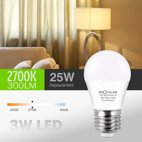 25 Watt Equivalent A15 LED Bulbs, 3W Low Watt, E26 Base with lamp setting and 2700K warm white lighting display