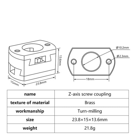 Premium 18Mm Brass T8 Z Axis Screw Coupler Hot Bed Connector For Oldham Fit Ender 3 CR10 S4 S5 BLV 3D Printer Parts Up A Kit, dimension drawing