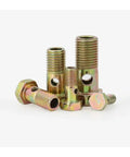 Hex Hollow Screws For Hydraulic Pressure And Oil Passage Applications With Single Or Double Hole Heavy Duty Options Iron Construction M6 To M27 Sizes Customizable Set Screws For Metalworking And Industrial Projects, group of iron hex hollow screws with single holes