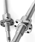 Close-up of Beefy End Machined SFU2505 Ball Screw With Flange Nut For Z Axis Positioning On Motion Rail 750mm Length 25mm Diameter