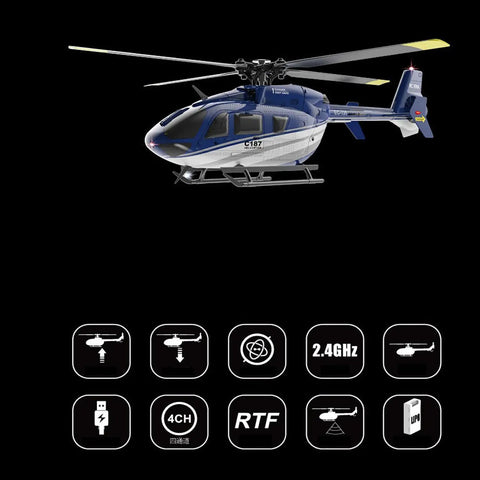 C187 RC Helicopter For Adults And Beginners With Optical Flow Positioning, Single Rotor Design, 6 Axis Gyroscope, Altitude Hold