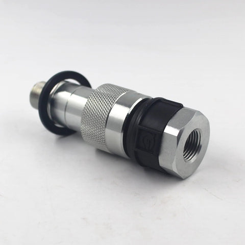 Hydraulic quick-connect coupling, 3/8 in NPT, high-pressure, silver knurled-sleeve side view