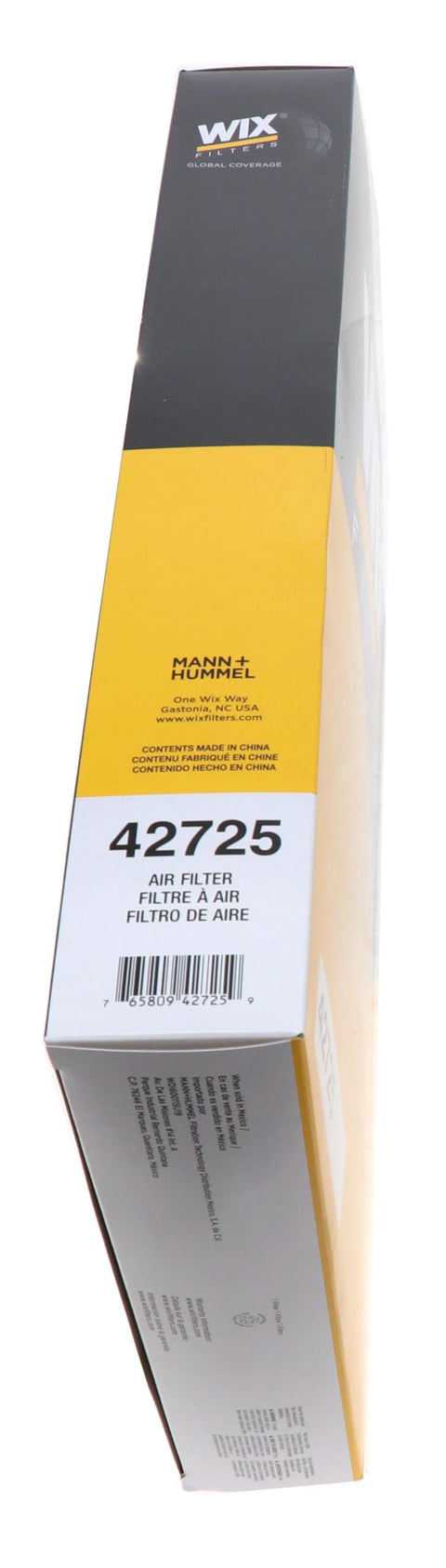 Side view of boxed Racing Air Filter For Automotive Intake Upgrade With Pleated Paper Media And High Strength Construction Delivers Maximum Airflow Cleaner Engine Easy Fit Performance Boost For Street And Track Use.