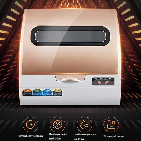 Compact Countertop Dishwasher With Smart Touch Interface And Fast Air Dry Mode Built Smooth For Tiny Apartments Studios Or Break Rooms front view with control panel and glossy finish