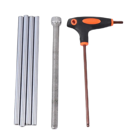 Heavy Lifter Router Lift For Weekend Warriors Featuring Micro Pinpoint Dial Adjustments Plug And Play Four Ring System tools including rods and wrench.