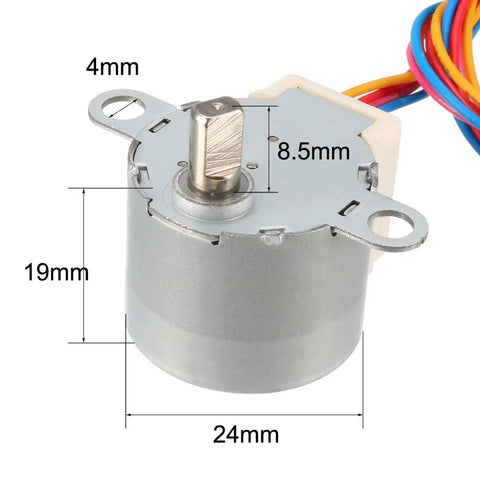 Two Pack 24BYJ48 DC 12V Stepper Motor With Micro Reducer showing dimensions 24mm x 19mm with 8.5mm shaft