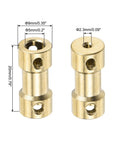 6 Piece Brass Shaft Coupler Set 2.3mm To 5mm Flexible Motor Shaft Connector with visible measurements for RC cars and robotics