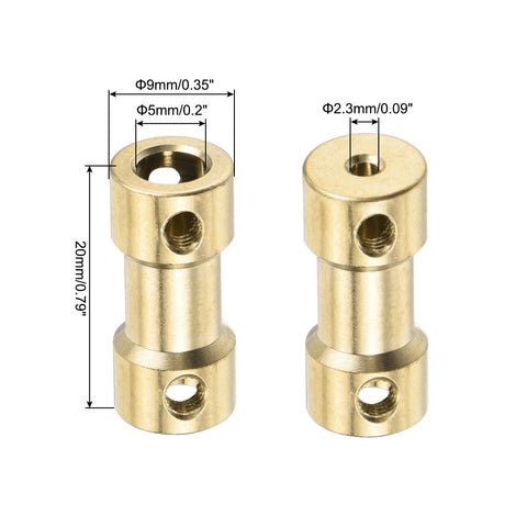 6 Piece Brass Shaft Coupler Set 2.3mm To 5mm Flexible Motor Shaft Connector with visible measurements for RC cars and robotics