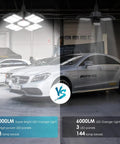 Comparison of Ridiculously Bright 200W LED Garage Lights with 20000LM vs 6000LM garage lighting on cars.