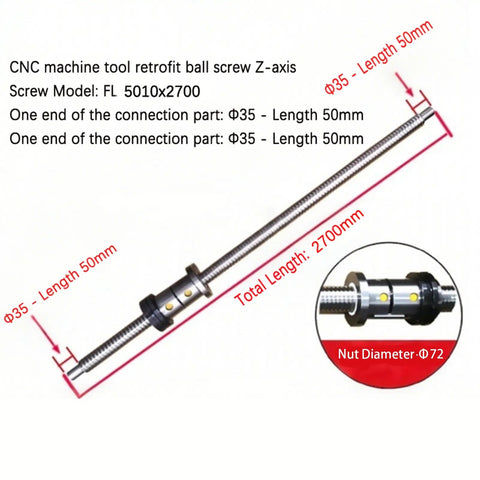 P4 Or C5 Precision Ground Ball Screw 50mm Diameter 2700mm Long With Nut For CNC X Axis And Z Axis Linear Motion