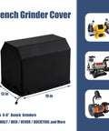 Workhorse Universal Bench Grinder Cover 19X13X16 Inch 600D Oxford Fabric Waterproof Dust Shield shown on a bench grinder.