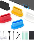 USB C Dust Plug Kit With 25 Silicone Port Plugs In 5 Colors And Cleaning Kit Type C Port Cover visible with cleaning tools