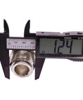Caliper measuring 1-inch NPT fuel swivel connector for precise sizing