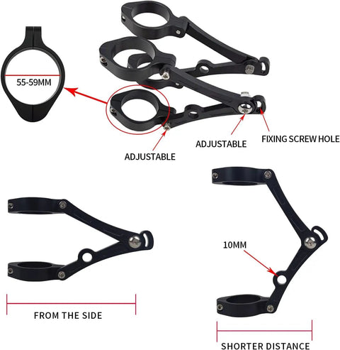 Side view of adjustable 55-59mm clamps for 7 Inch Aluminum Alloy CNC Motorcycle Headlight Housing Bucket with CNC Side Mount Bracket.