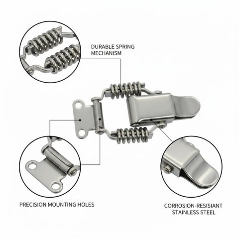 Heavy Duty 304 Stainless Steel Toggle Latch With Double Spring Draw Catch showing durable spring mechanism and corrosion-resistant finish.