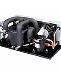 Compact Slick Coaxial Liquid Chiller With 24V DC Power And 130W Cooling Capacity, featuring refrigerant lines and fan.