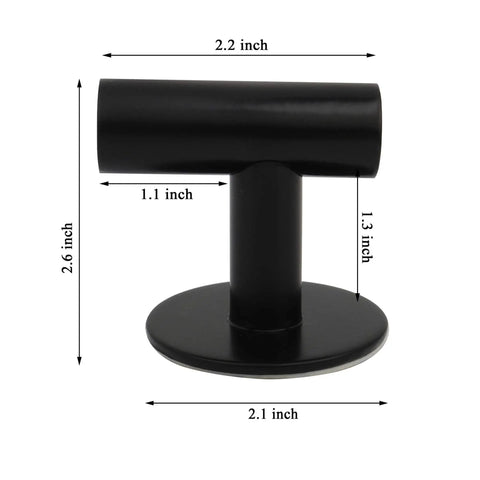 Close-up of black matte heavy-duty self-adhesive towel hook with measurements, from the Three Pack Self Adhesive Stainless Steel Towel Hooks Black Matte Heavy Duty Wall Mounts For Bathroom Kitchen Bedroom Waterproof Holds Up To 3kg No Drilling Required.