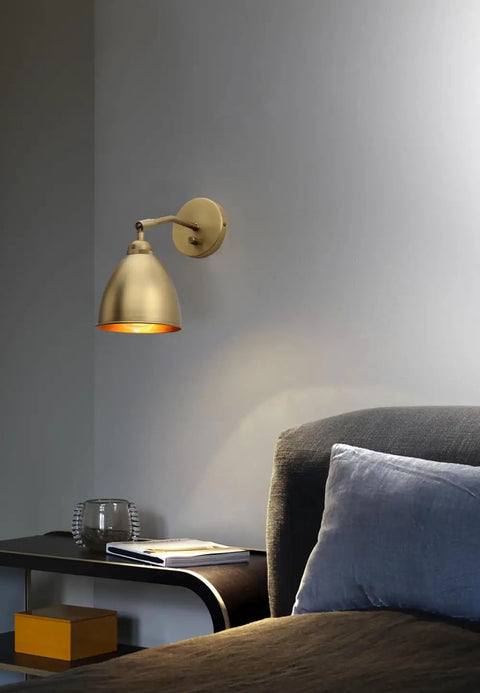 Vintage Wall Sconce Bookcase Light With Dimmable On Off Switch Hardwired Industrial Metal Fixture Reading Lamp 6.1 Inch Oval Antique Gold Shade