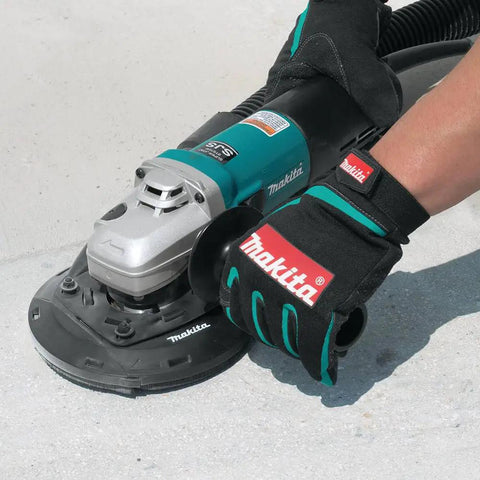 Dust Extraction Surface Grinding Shroud For Four And A Half To Five Inch Grinders With Soft Brushes, Four-Spring Suspension Keeps It Flush, And Removable Edge For Seamless Surface Work