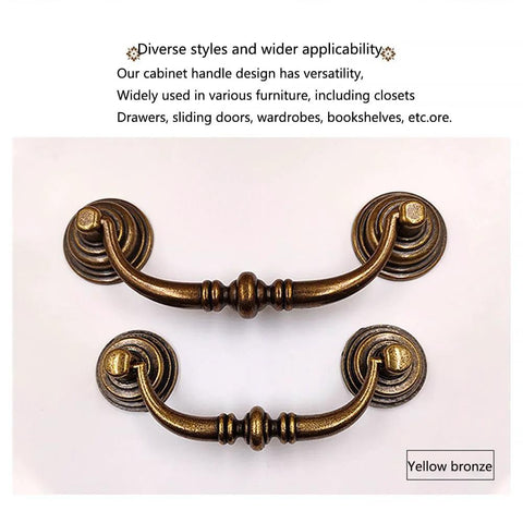 Antique Brass Cabinet Bar Pulls 4 Pack With 4.3 Inch Center To Center Vintage Retro Drawer Handles shown in yellow bronze finish