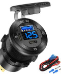 Built Tough All Aluminum 12V USB Car Socket 3-Port Marine Fast Charger Waterproof Cigarette Lighter Outlet With Switch And Voltmeter