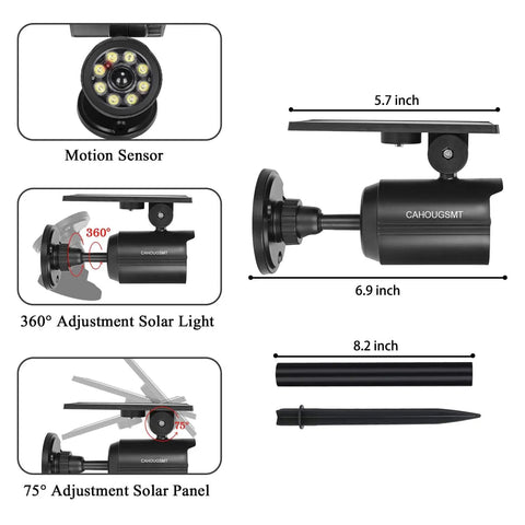 Dimensions and features of Solar Motion Light Outdoor 2000LM Security Flood Light IP67 Waterproof Spotlight 6500K Daylight